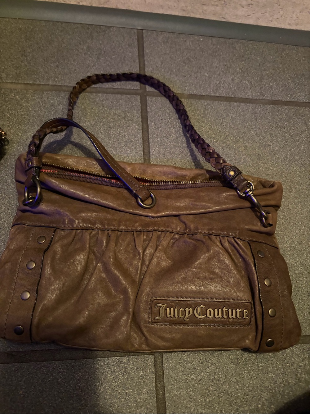 Leather Juicy Couture Small Brown Braided-Handle Shoulder Bag